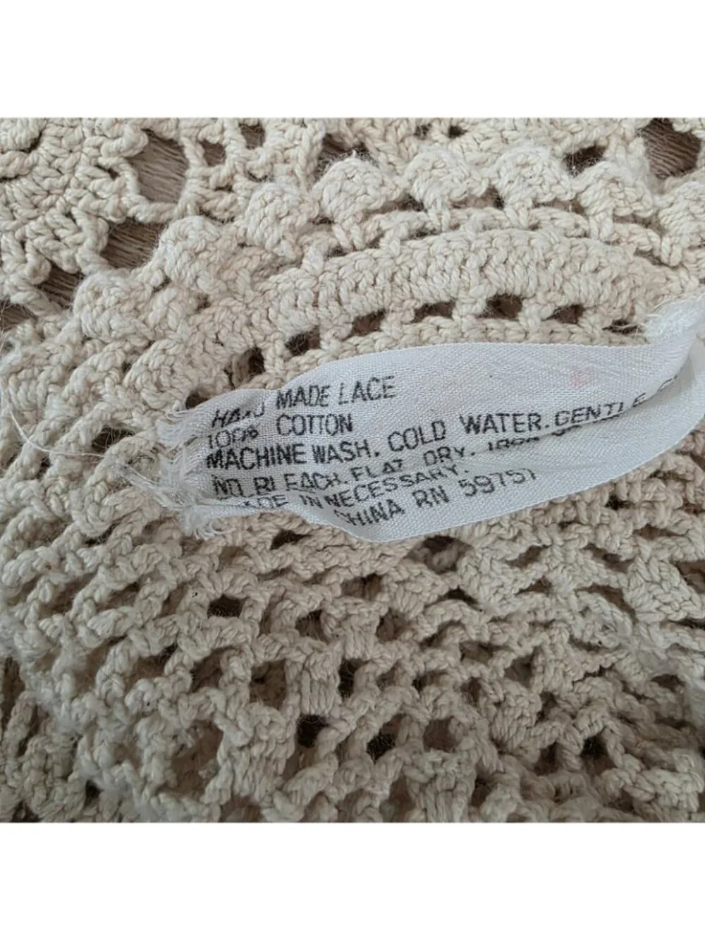 Vintage Handmade Crochet Lace Tablecloth Oval 49 x 63 Ecru